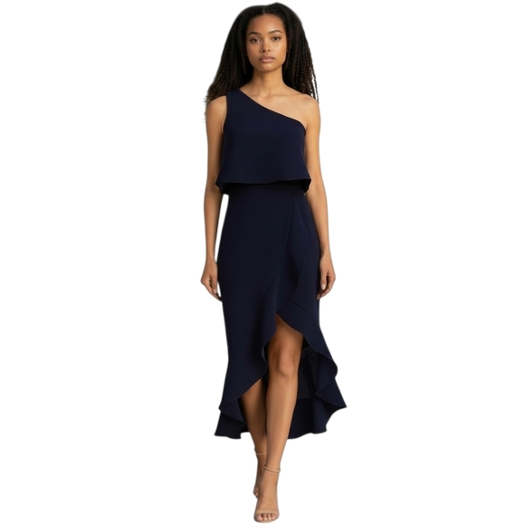 Aqua Dress Women's Size 0 Navy Blue One Shoulder Midi Cocktail Party - Picture 1 of 8